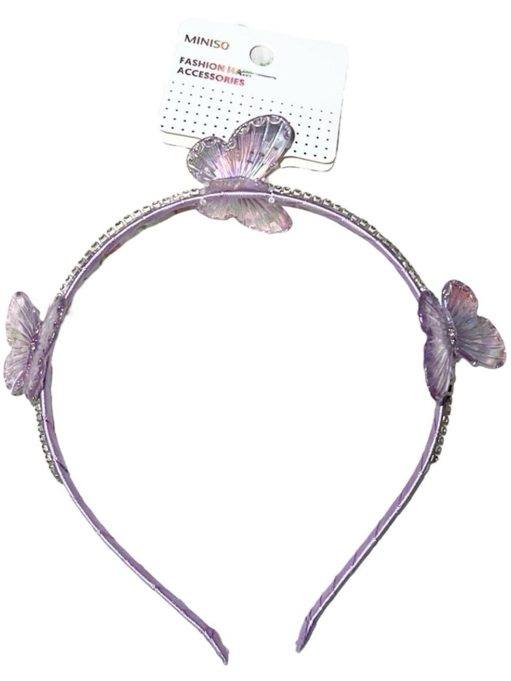 Purple iridescent butterfly headband.